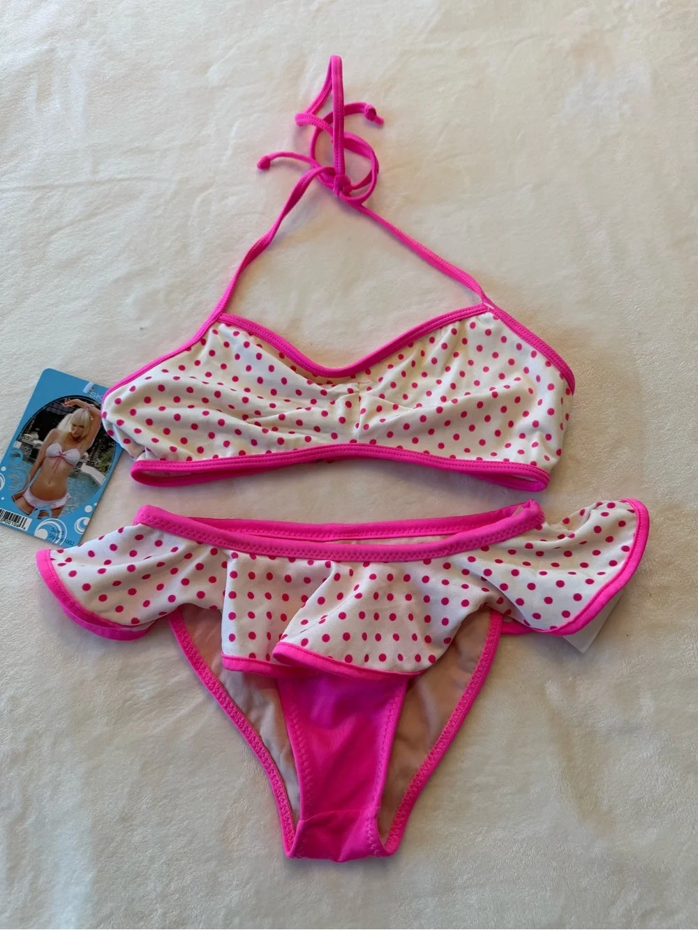 Women's Pink Polka Dot Ruffle Bikini Set